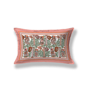 Pattachitra collection Peach and Green Double Bedsheet