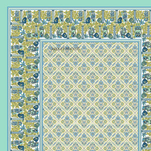 Pattachitra collection Seafoam Green and Yellow Double Bedsheet