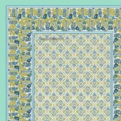 Pattachitra collection Seafoam Green and Yellow Double Bedsheet