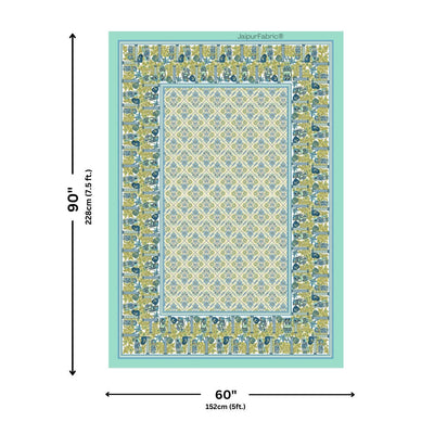 Pattachitra collection Seafoam Green and Yellow Double Bedsheet