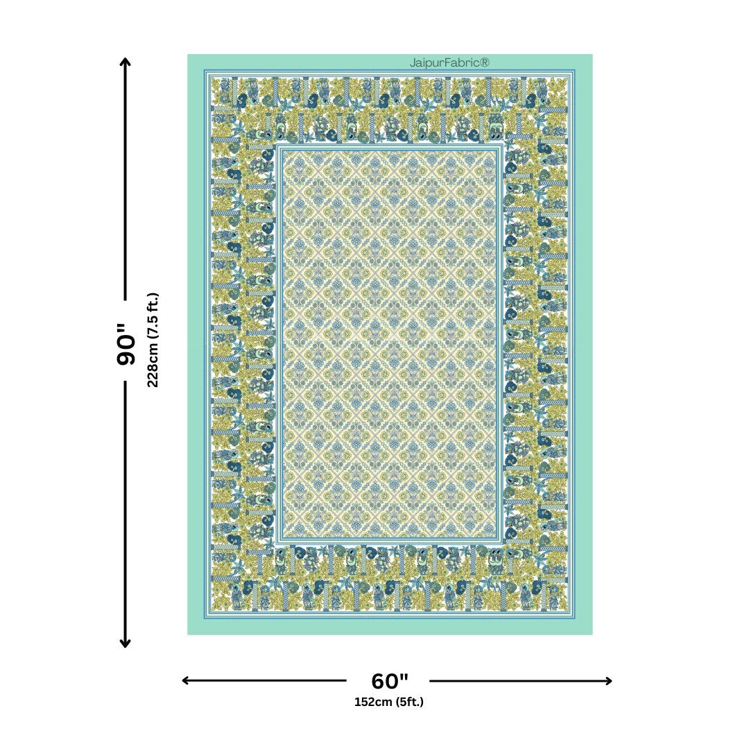 Pattachitra collection Seafoam Green and Yellow Double Bedsheet
