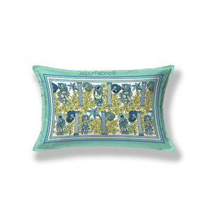 Pattachitra collection Seafoam Green and Yellow Double Bedsheet