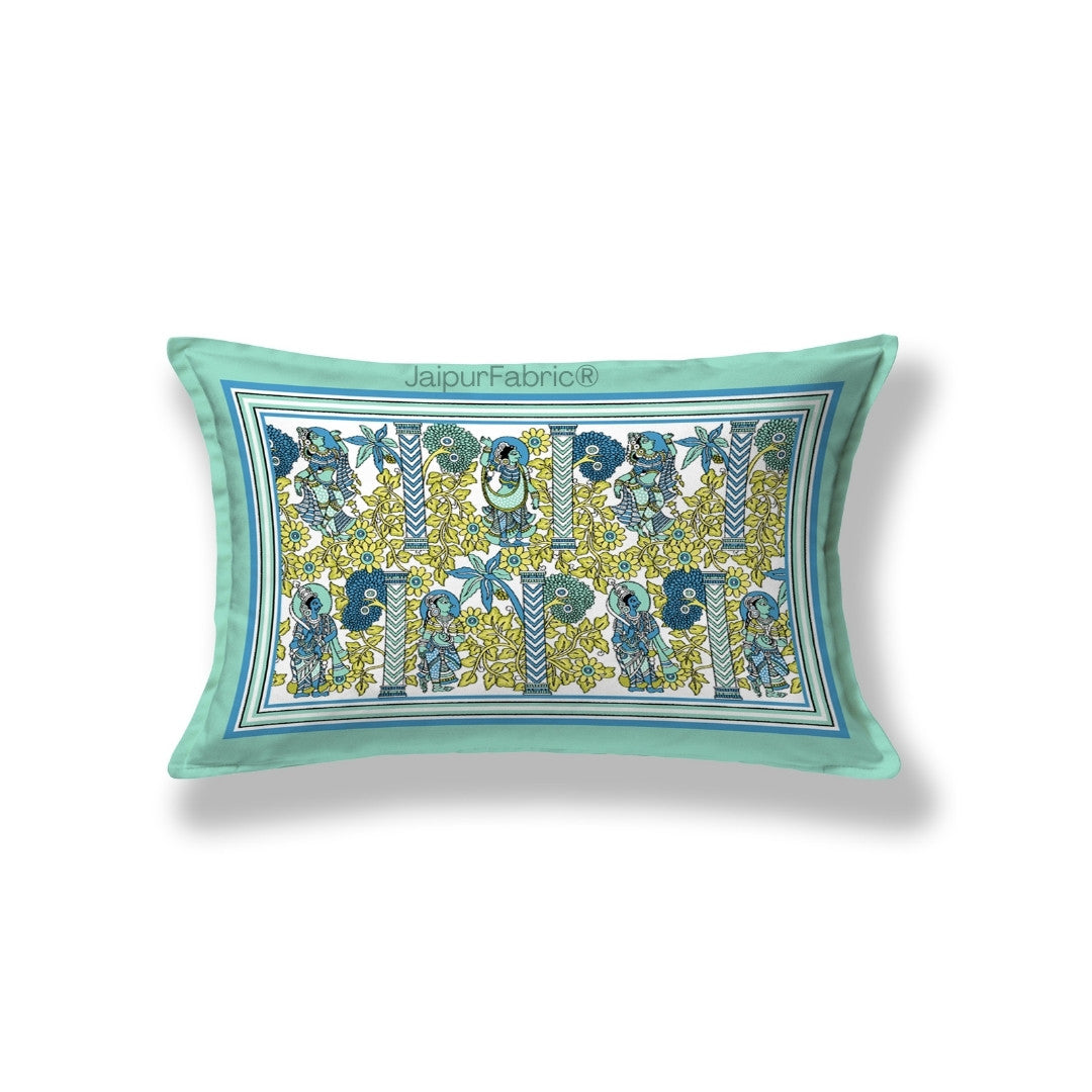 Pattachitra collection Seafoam Green and Yellow Double Bedsheet