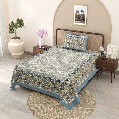 Pattachitra collection Grey and Golden Double Bedsheet