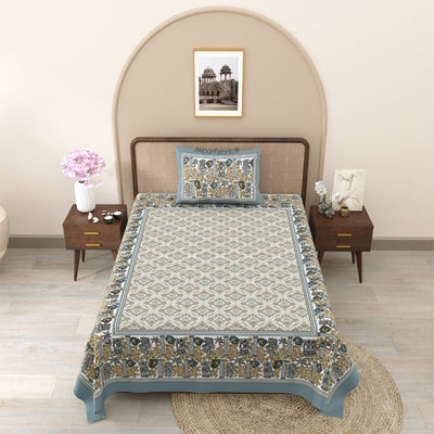 Pattachitra collection Grey and Golden Double Bedsheet
