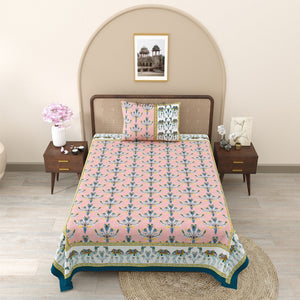 Floral Corsage Peach Pure Cotton Single Bedsheet
