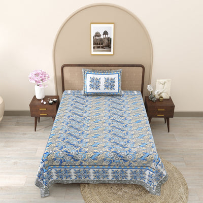Gracious Spread Grey Cotton Single Bedsheet