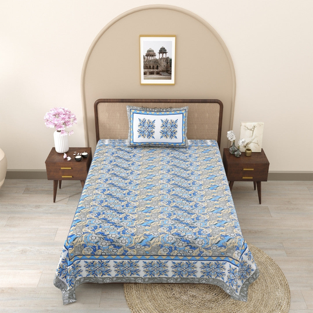 Gracious Spread Grey Cotton Single Bedsheet