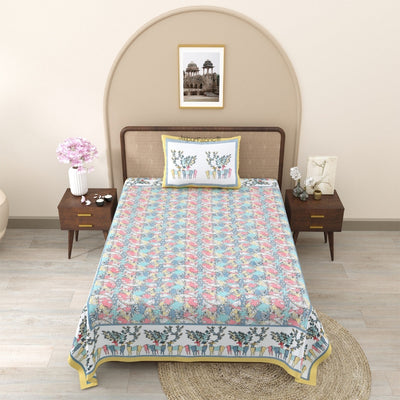 Deer Forest Colourful Pure Cotton Single Bed Bedsheet