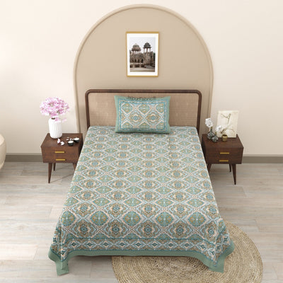 Jade Harmony Sage Green Pure Cotton Single Bedsheet