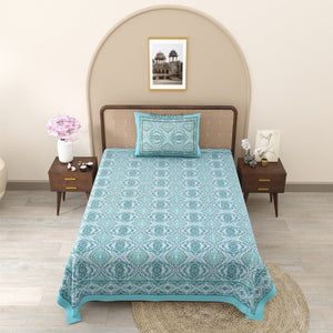 Ocean Mirage Aqua Blue Pure Cotton Single Bedsheet