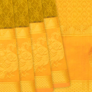 Sage Green Handloom Silk Cotton Saree With Floral Jaal Motifs-Sage Green