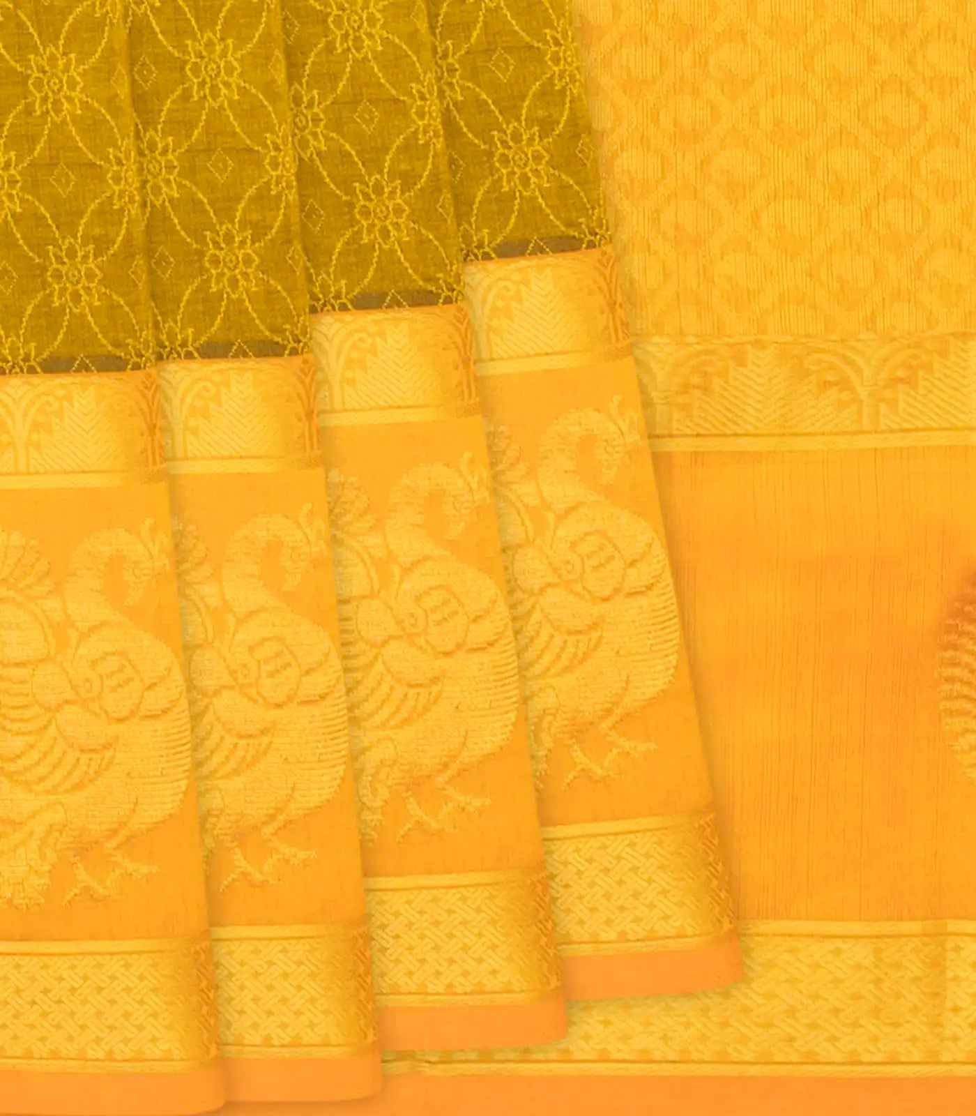 Sage Green Handloom Silk Cotton Saree With Floral Jaal Motifs-Sage Green