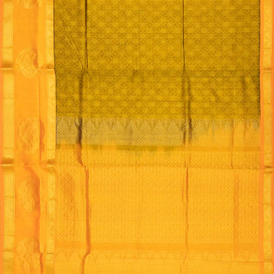 Sage Green Handloom Silk Cotton Saree With Floral Jaal Motifs-Sage Green