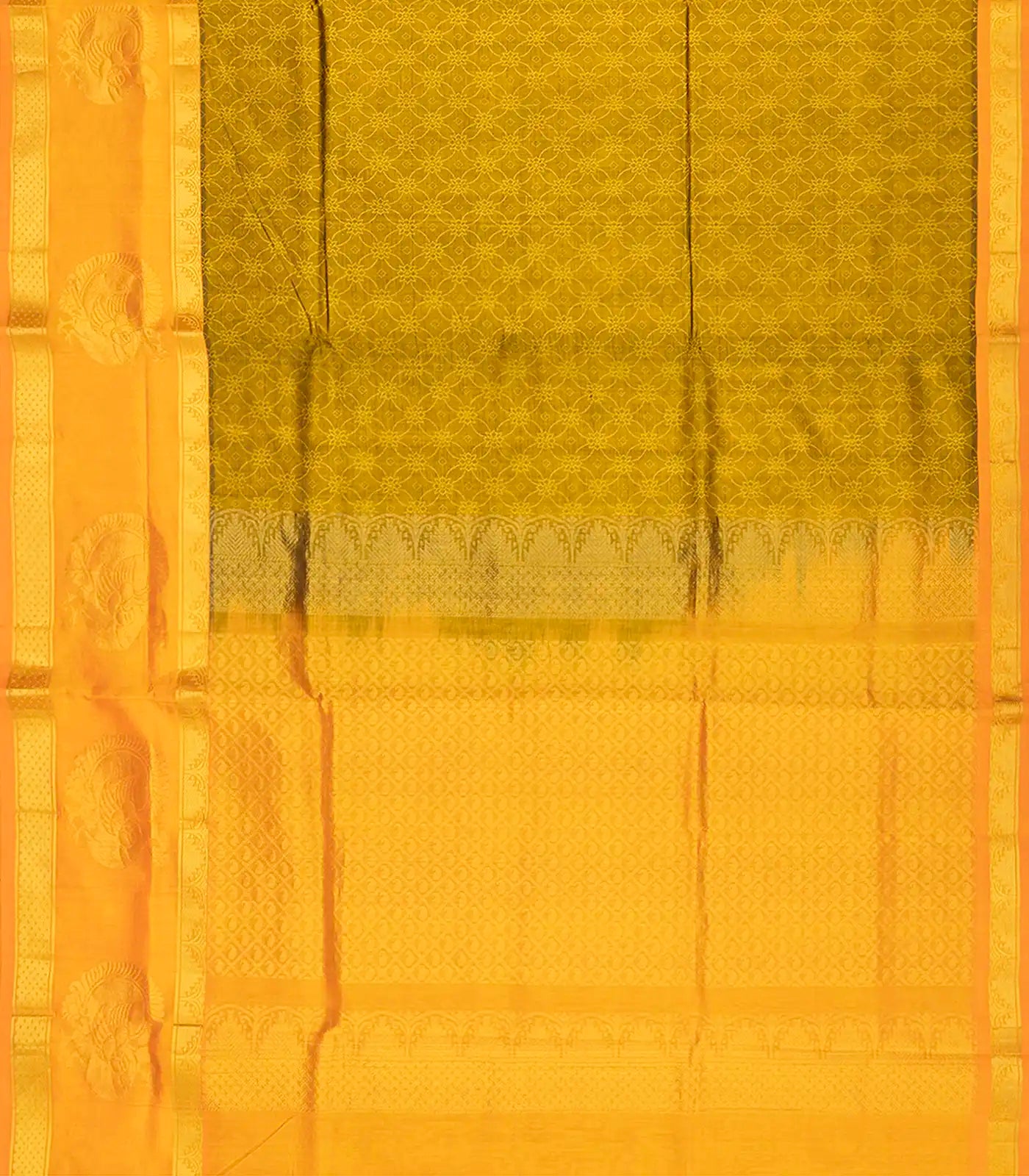 Sage Green Handloom Silk Cotton Saree With Floral Jaal Motifs-Sage Green