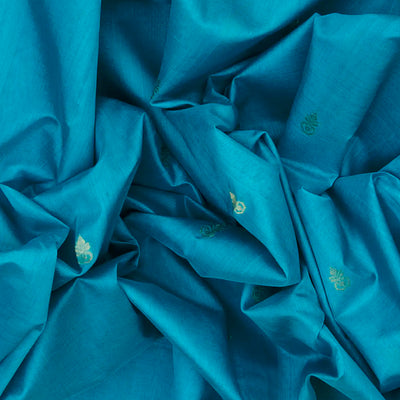 Cyan Handloom Silk Cotton Saree With Kalash Butta & Contrast Temple Border-Cyan