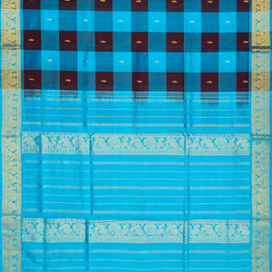 Cyan Handloom Silk Cotton Saree With Checks & Buttas-Cyan