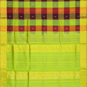 Green Handloom Silk Cotton Saree With Checks & Buttas-Green