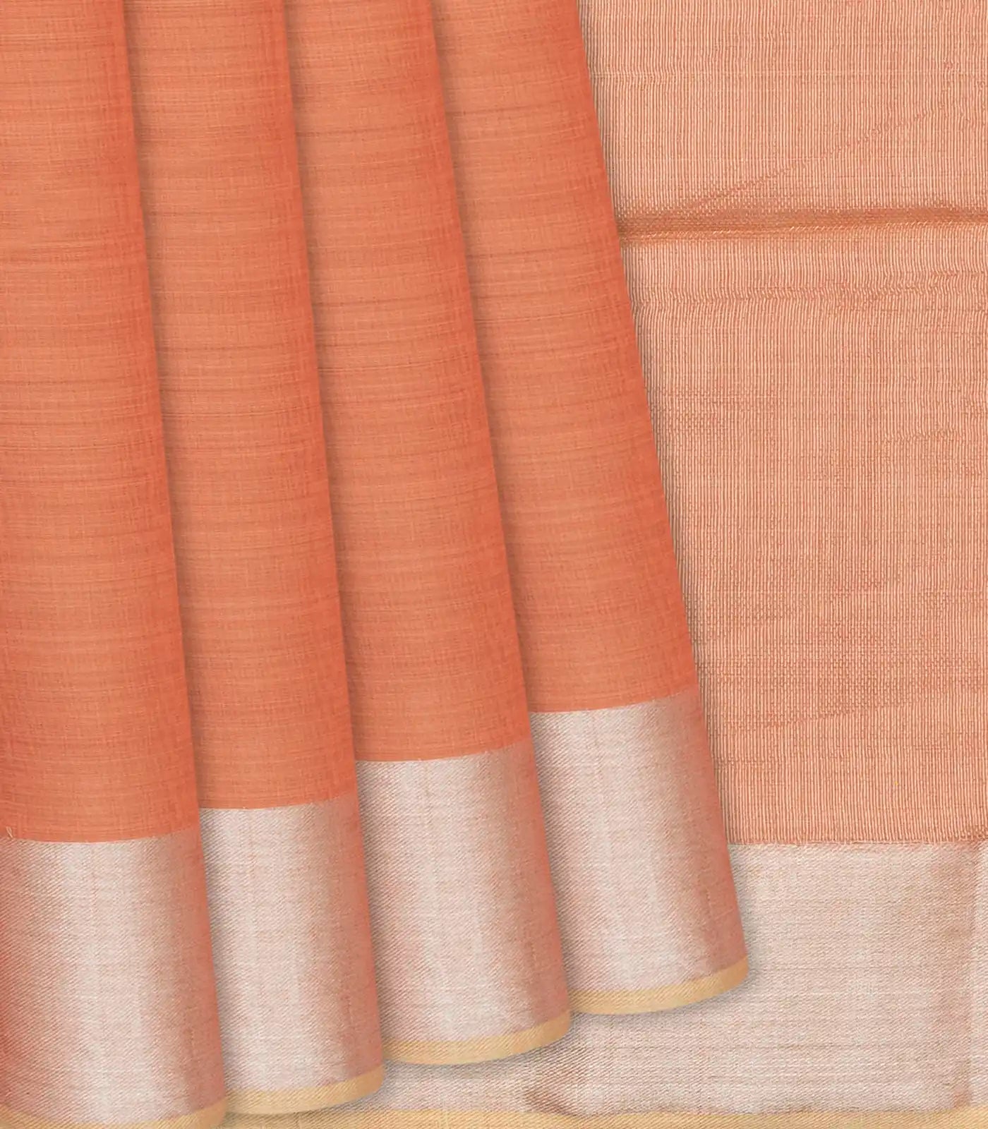 Rust Handloom Silk Cotton Saree With Zari Border-Rust