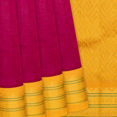 Crimson Handloom Silk Cotton Saree With Yellow Border-Crimson