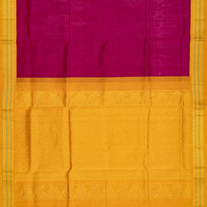 Crimson Handloom Silk Cotton Saree With Yellow Border-Crimson