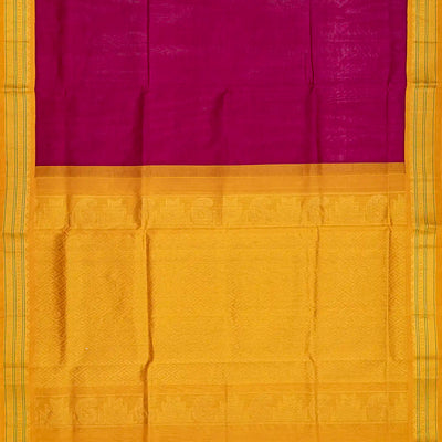Crimson Handloom Silk Cotton Saree With Yellow Border-Crimson