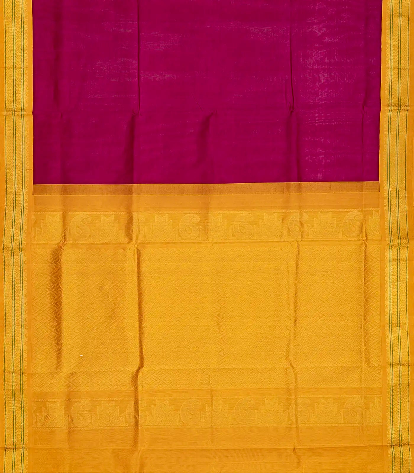 Crimson Handloom Silk Cotton Saree With Yellow Border-Crimson