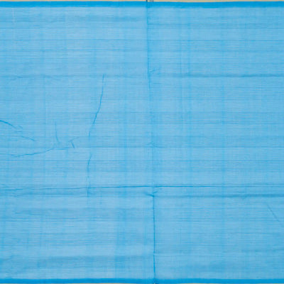 Cyan and Blue checked Handloom Silk Cotton Saree with cyan border and pallu-Cyan