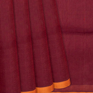 Crimson Handloom Silk Cotton Saree With Orange Selvage-Crimson