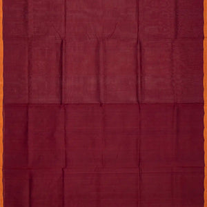 Crimson Handloom Silk Cotton Saree With Orange Selvage-Crimson