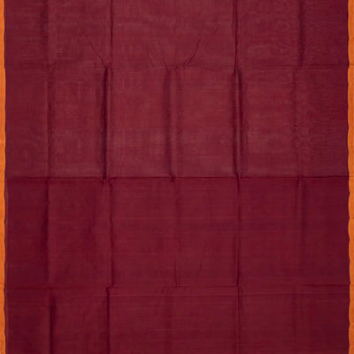 Crimson Handloom Silk Cotton Saree With Orange Selvage-Crimson