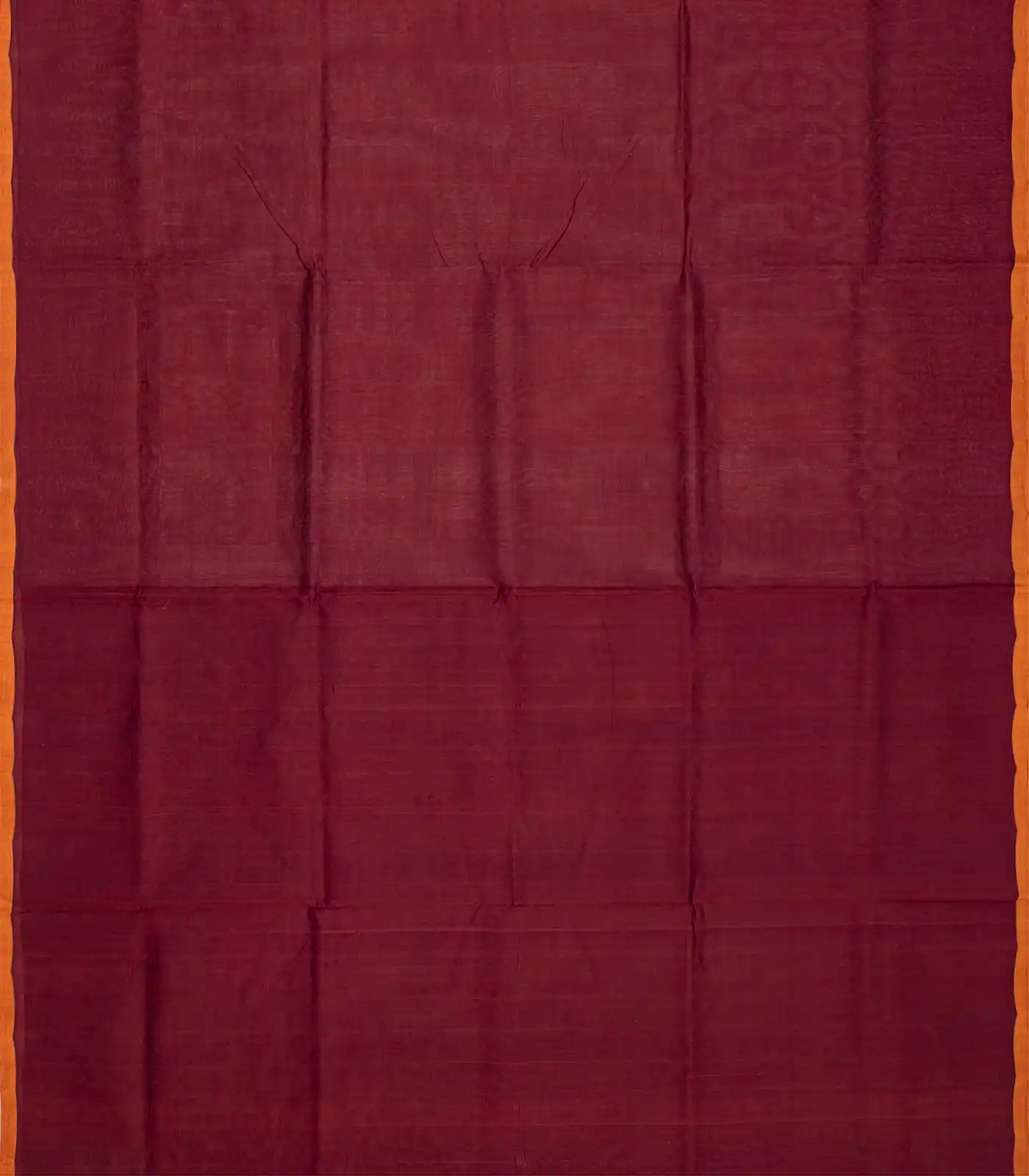 Crimson Handloom Silk Cotton Saree With Orange Selvage-Crimson