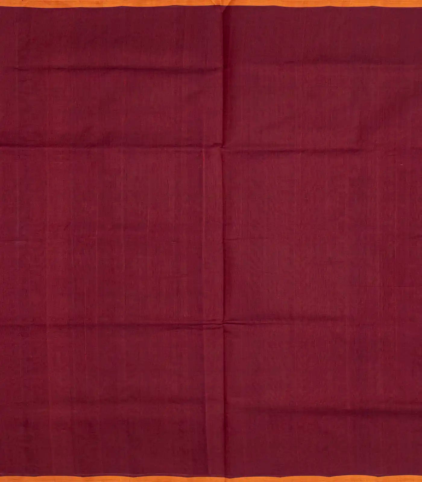 Crimson Handloom Silk Cotton Saree With Orange Selvage-Crimson