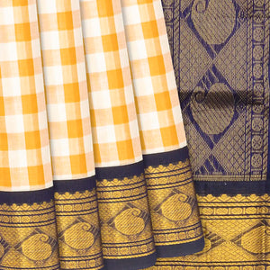 Off White Handloom Korvai Silk Cotton Saree With Checks-Off White