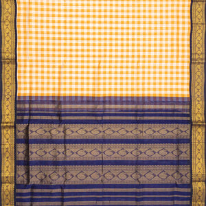 Off White Handloom Korvai Silk Cotton Saree With Checks-Off White