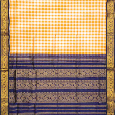 Off White Handloom Korvai Silk Cotton Saree With Checks-Off White