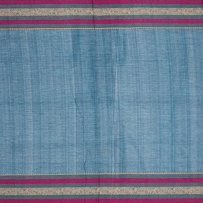 Navy Blue Handloom Silk Cotton Saree With Parrot Buttas-Navy Blue