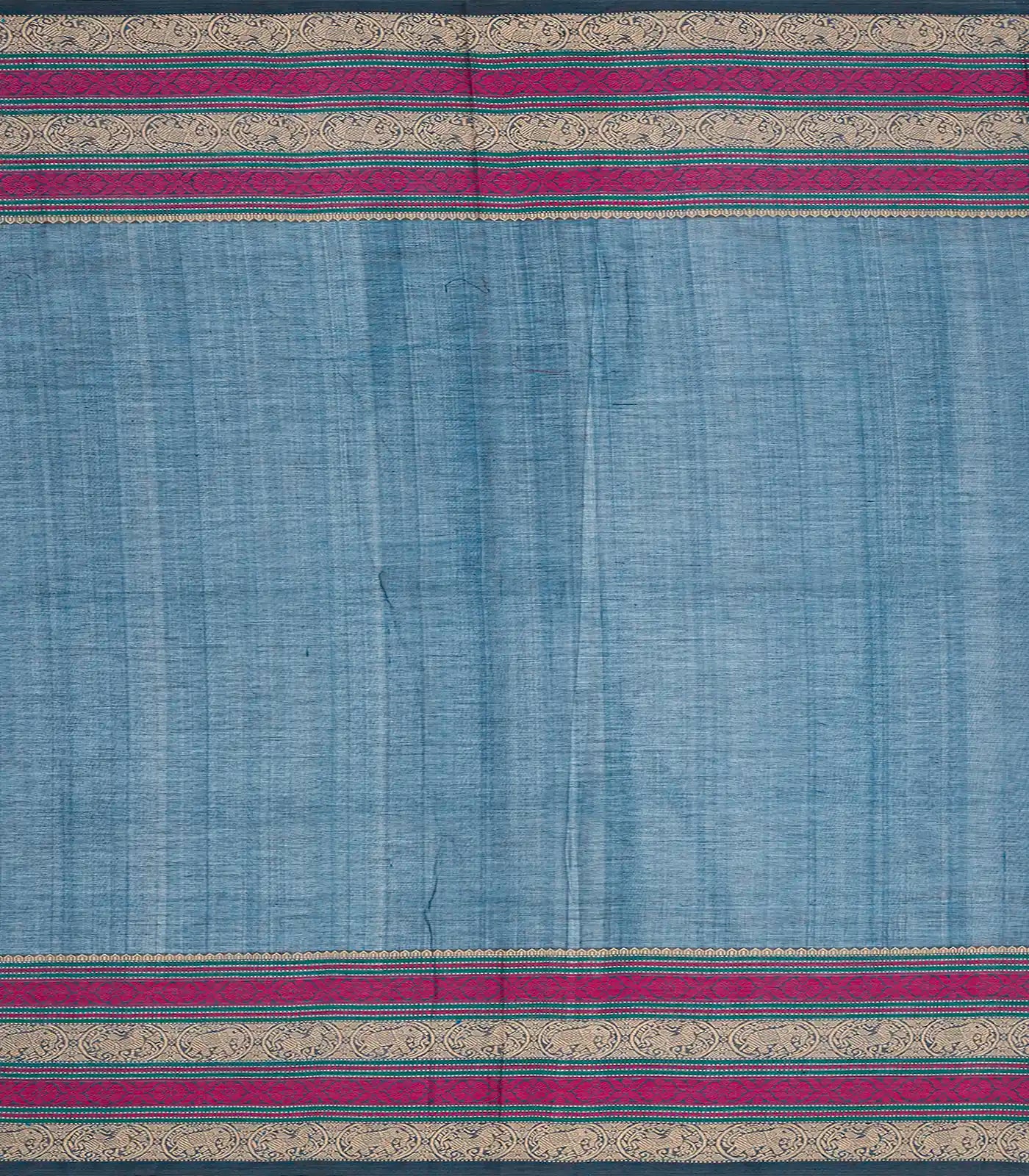 Navy Blue Handloom Silk Cotton Saree With Parrot Buttas-Navy Blue