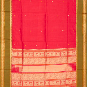 Dark Peach Handloom Silk Cotton Saree With Floral Buttas-Dark Peach