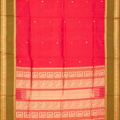 Dark Peach Handloom Silk Cotton Saree With Floral Buttas-Dark Peach