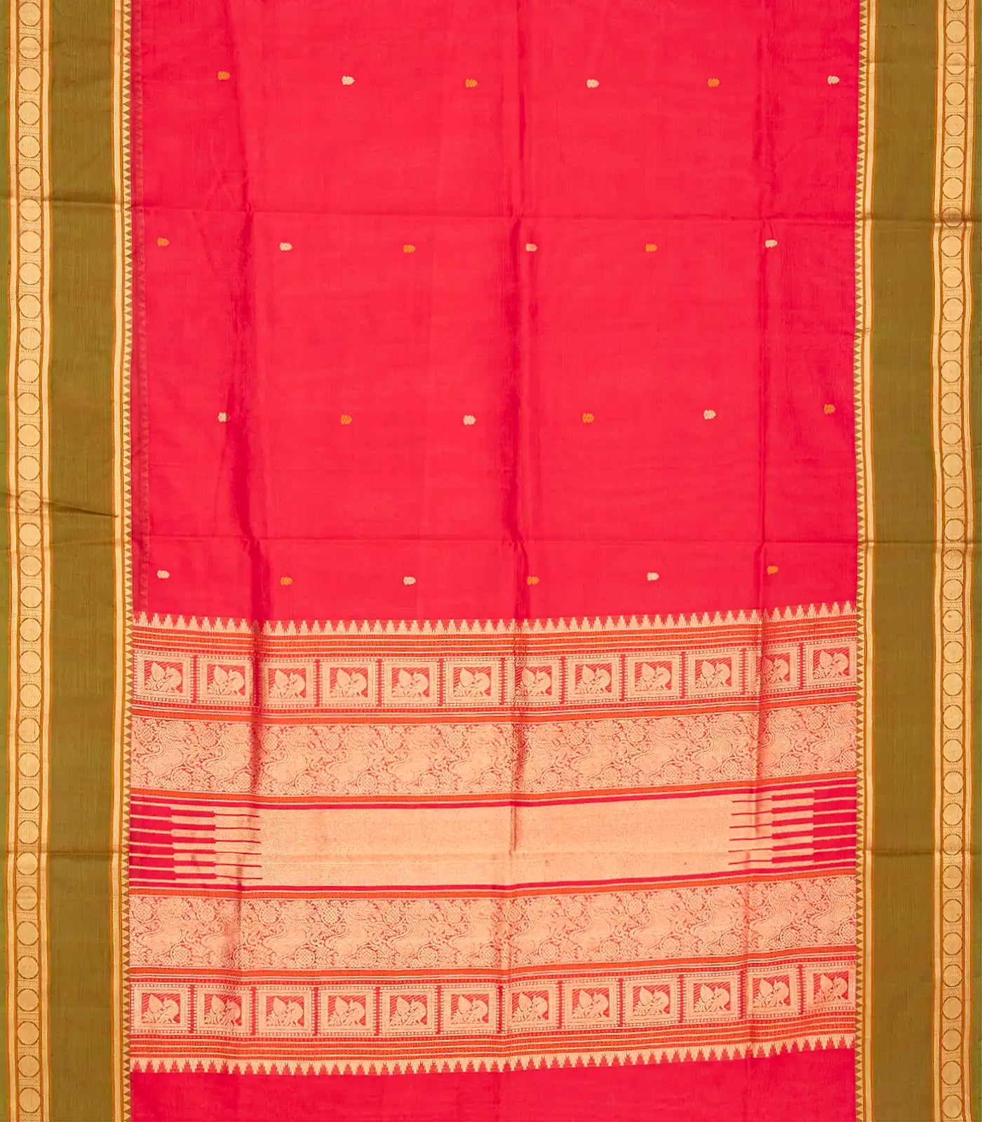 Dark Peach Handloom Silk Cotton Saree With Floral Buttas-Dark Peach