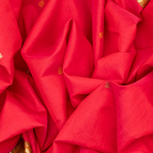 Dark Peach Handloom Silk Cotton Saree With Floral Buttas-Dark Peach