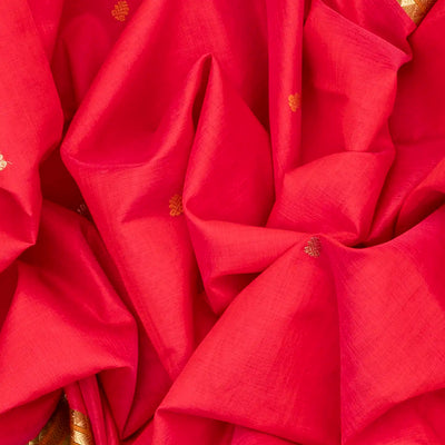 Dark Peach Handloom Silk Cotton Saree With Floral Buttas-Dark Peach