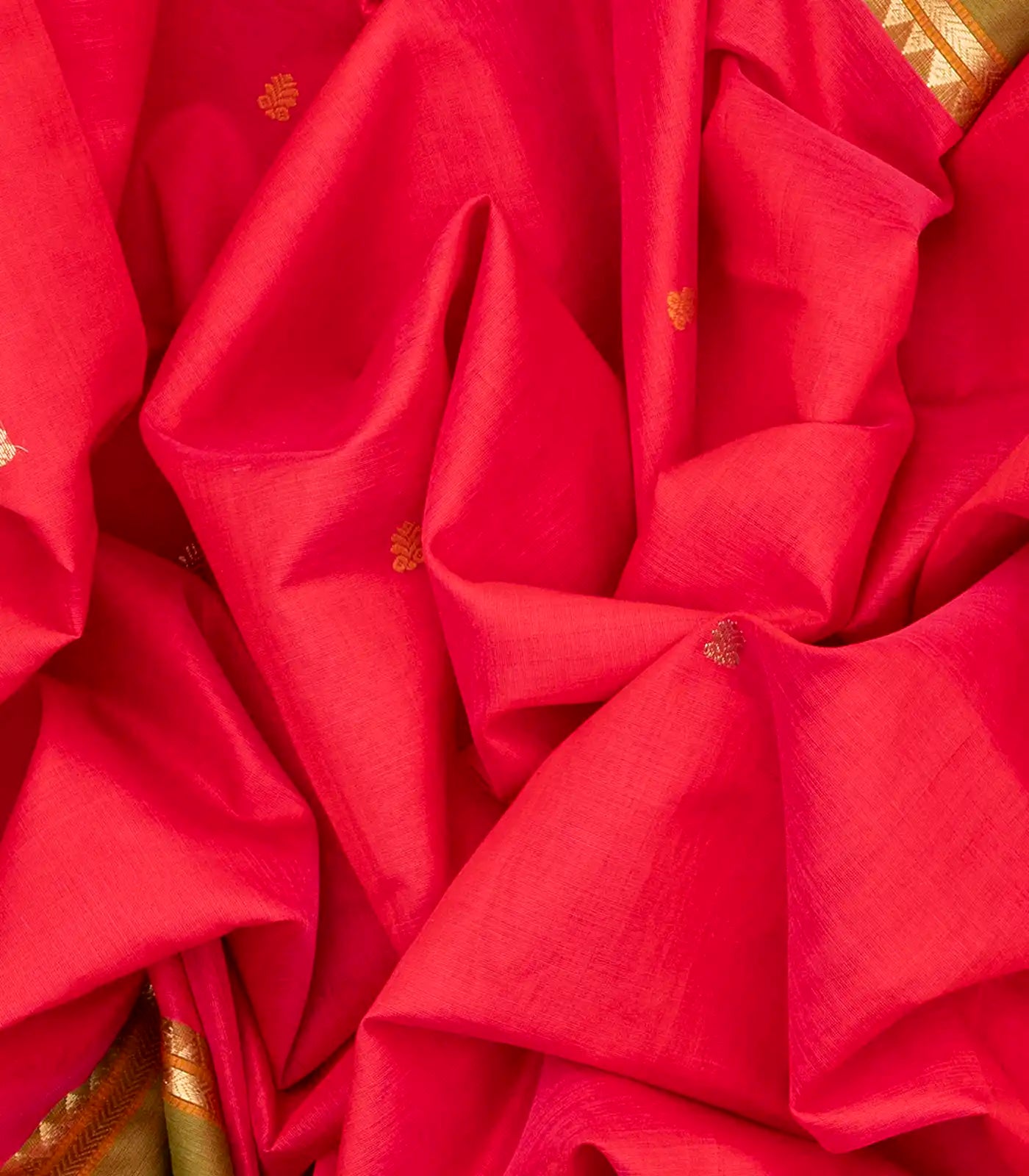 Dark Peach Handloom Silk Cotton Saree With Floral Buttas-Dark Peach