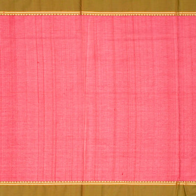 Dark Peach Handloom Silk Cotton Saree With Floral Buttas-Dark Peach