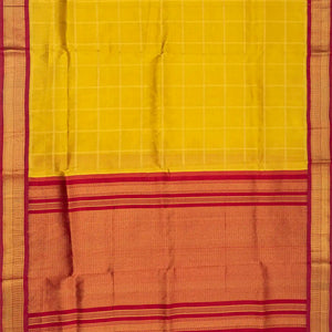 Mustard Handloom Korvai Silk Cotton Saree With Checks-Mustard
