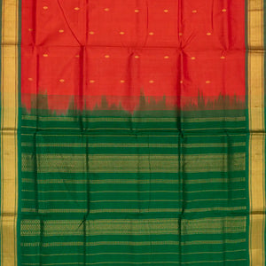 Red Handloom Korvai Silk Cotton Saree With Zari Buttas-Red