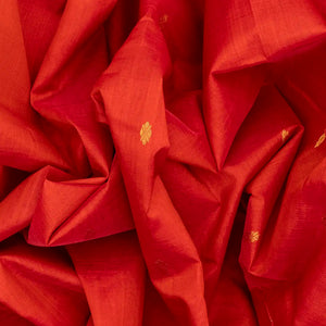 Red Handloom Korvai Silk Cotton Saree With Zari Buttas-Red