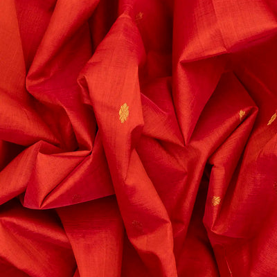 Red Handloom Korvai Silk Cotton Saree With Zari Buttas-Red