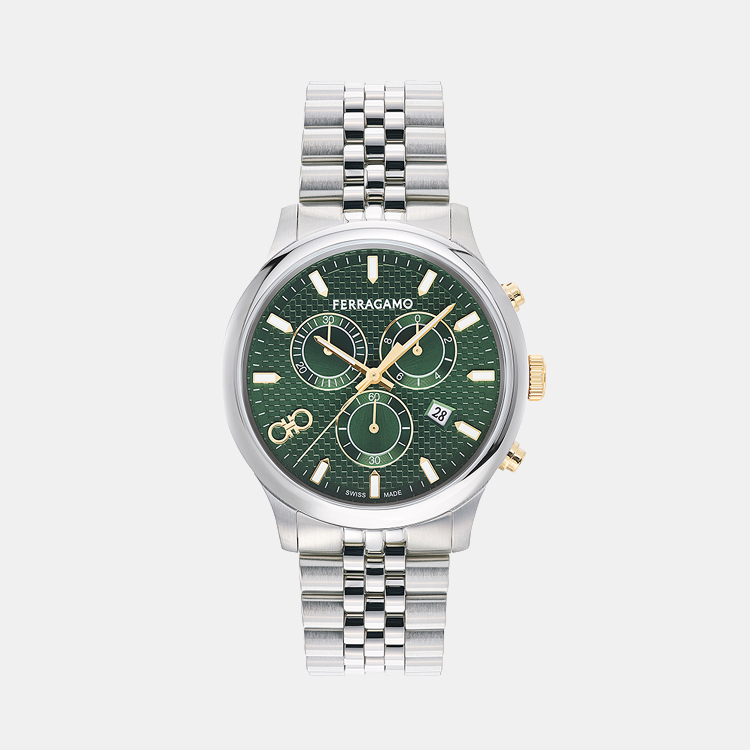 Ferragamo Duo Men Quartz Green Dial Chronograph Stainless Steel Watch SFEZ00524